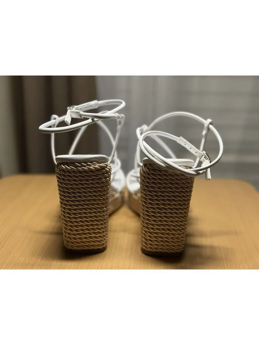 Marc Fisher Womens Faux Leather Heels 9.5 M WHITE Espadrille Wrapped Rope White